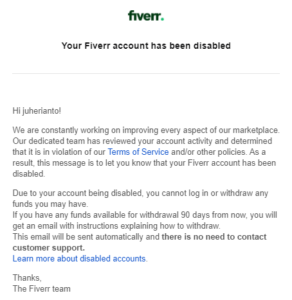 Fiverr Account Disabled